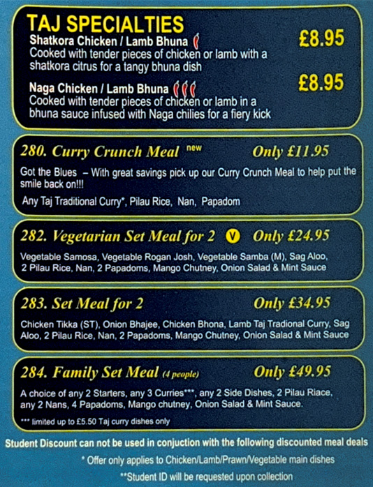 New Taj, Indian Takeaway, Gloucester Road Bristol BS7 8TR